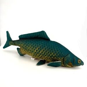 Twos Company Blue Green Tan Realistic Fish Accent Plush Pillow